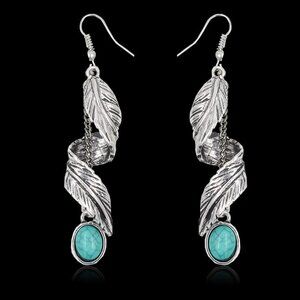 Turquoise Feather Earrings Dangle Drop Cute Aesthetic Boho Goth Feather Leaf